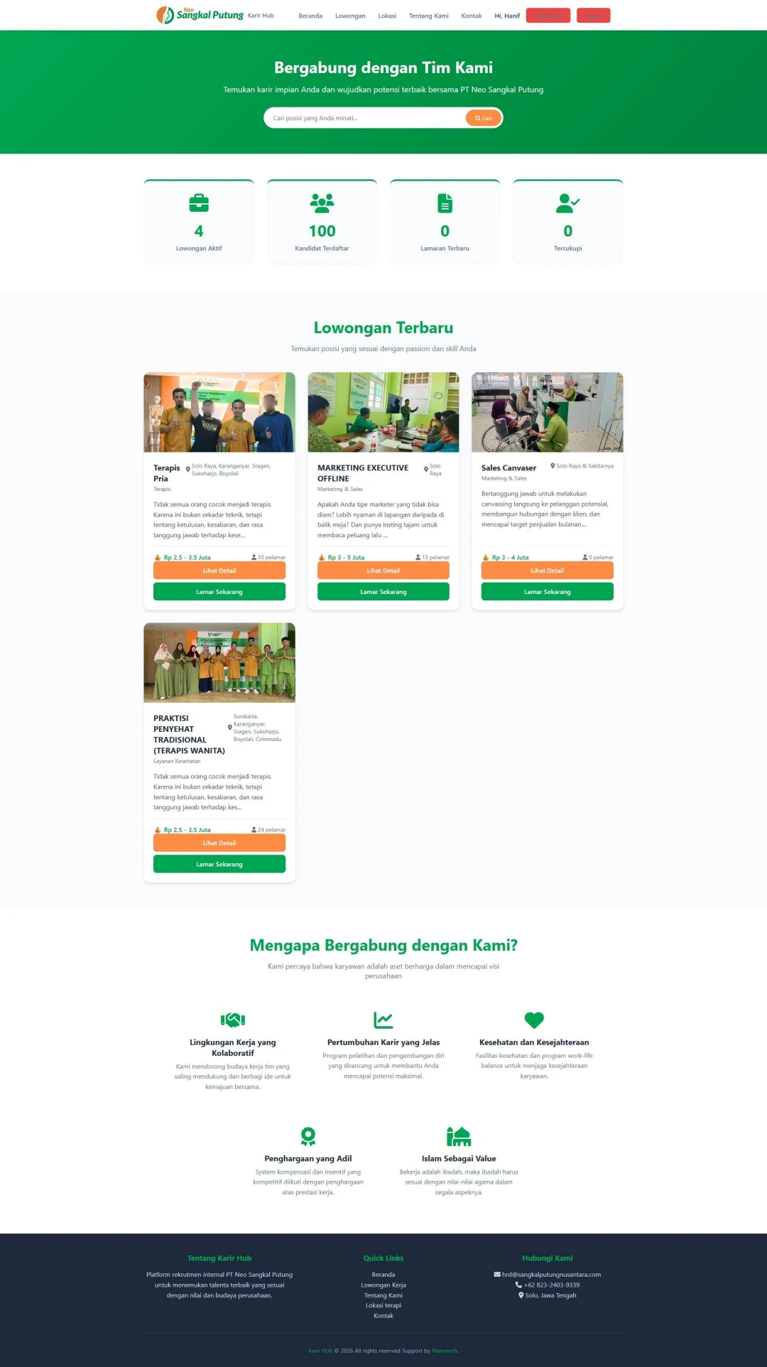 Karir Hub full homepage showing career portal layout, job listings, and navigation