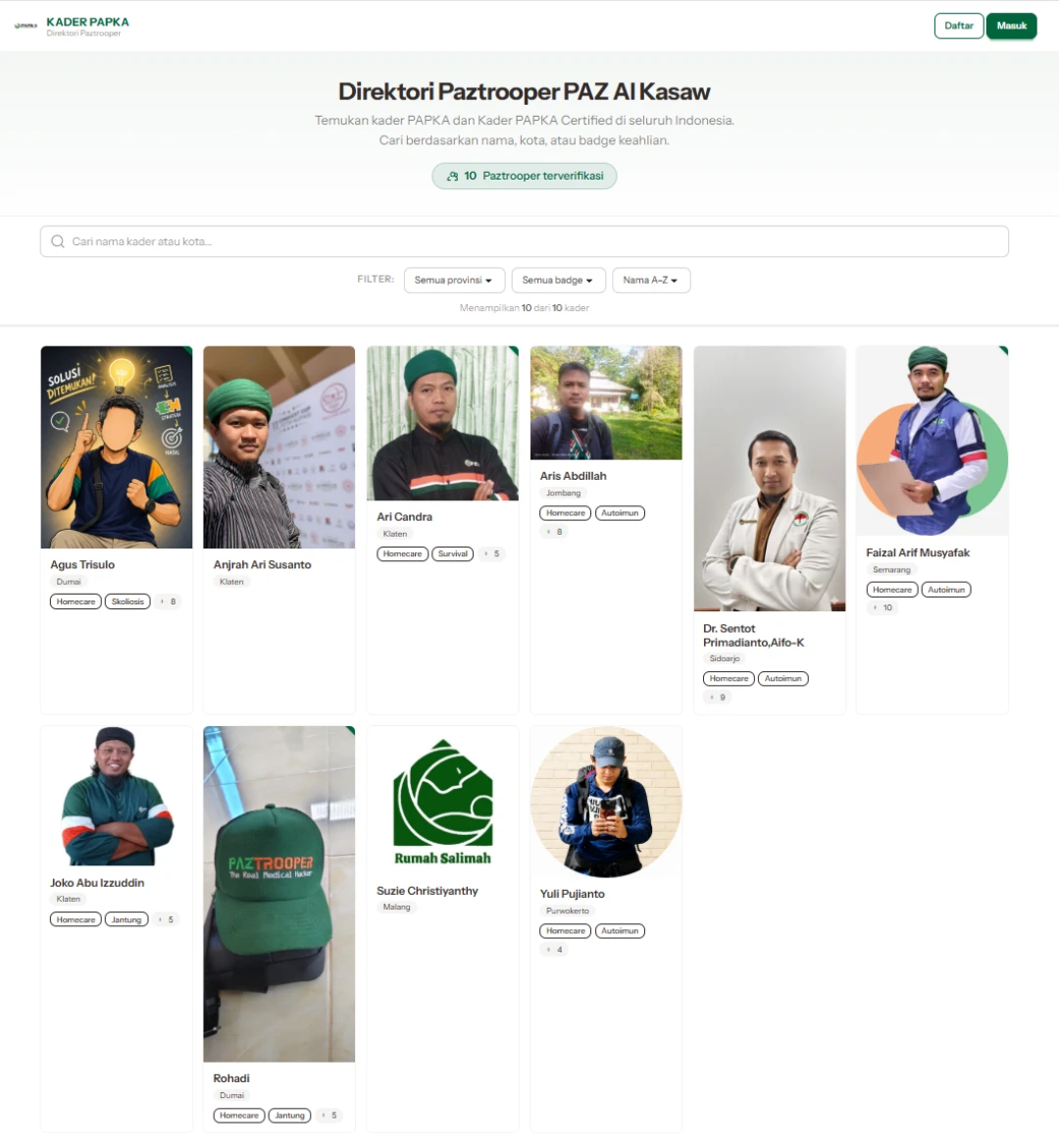 Kader PAPKA PAPKA menampilkan screenshot utama