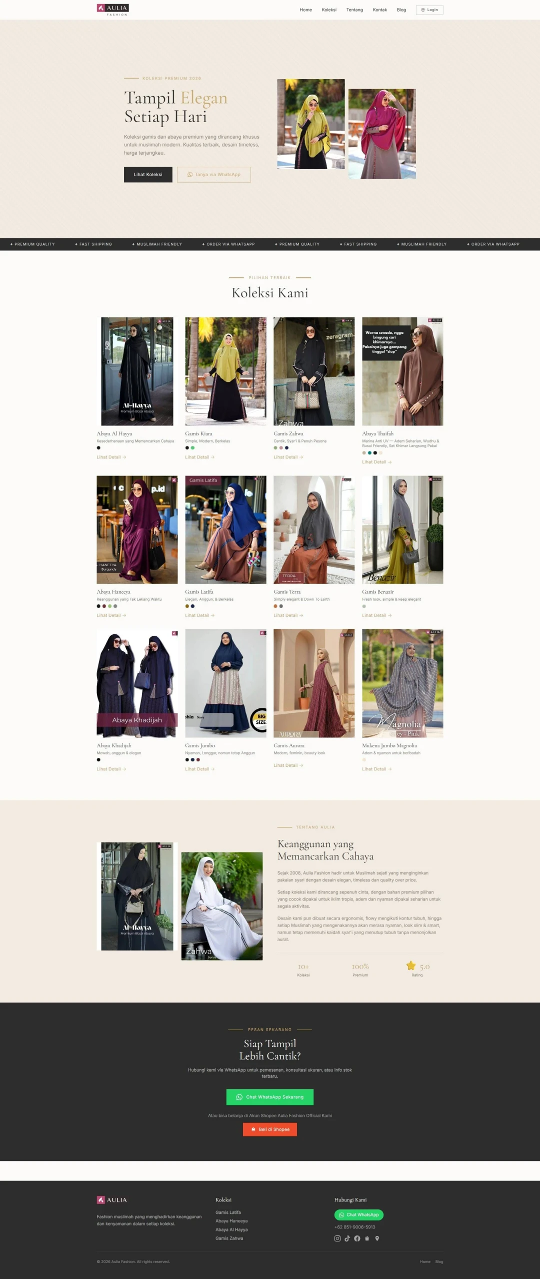 Arupamaya halaman koleksi produk menampilkan grid produk fashion dengan filter kategori